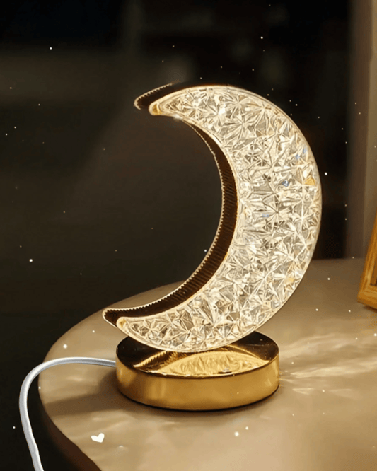 Crescent Moon Crystal Table Lamp Dimmable Touch Control Night Light
