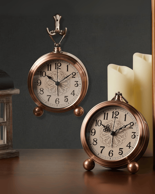 Retro Vintage Desk Brass Table Finish Silent Alarm Decorative Clock