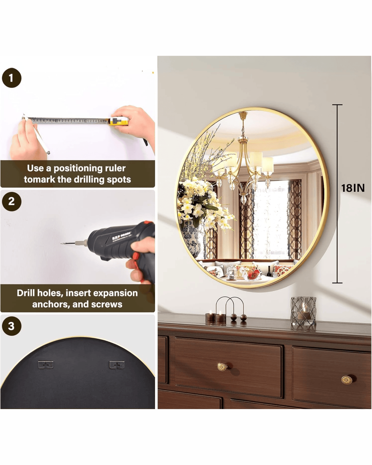 Modern Gold Round Wall Aluminum Frame Decorative Mirrors
