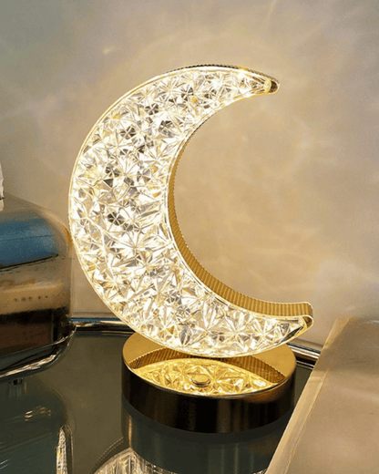 Crescent Moon Crystal Table Lamp Dimmable Touch Control Night Light