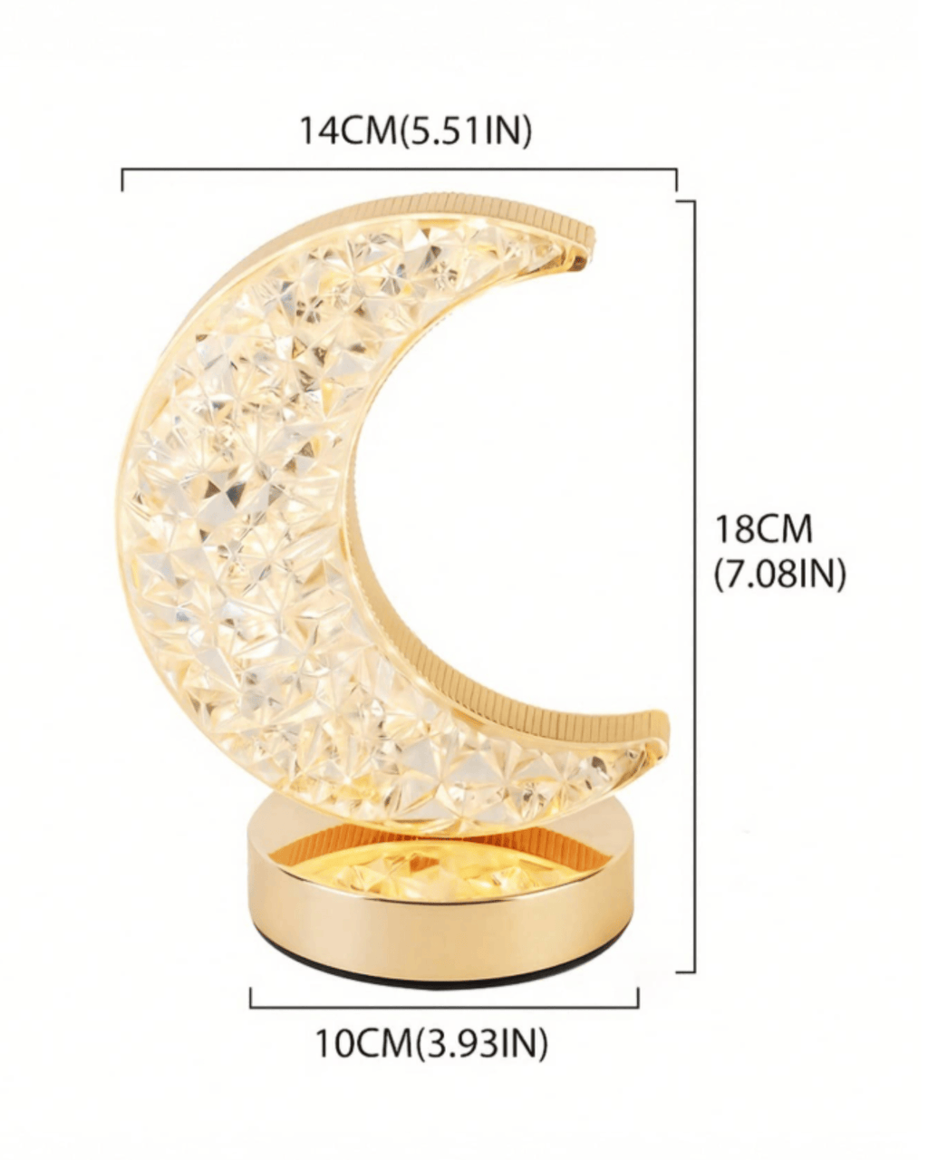 Crescent Moon Crystal Table Lamp Dimmable Touch Control Night Light