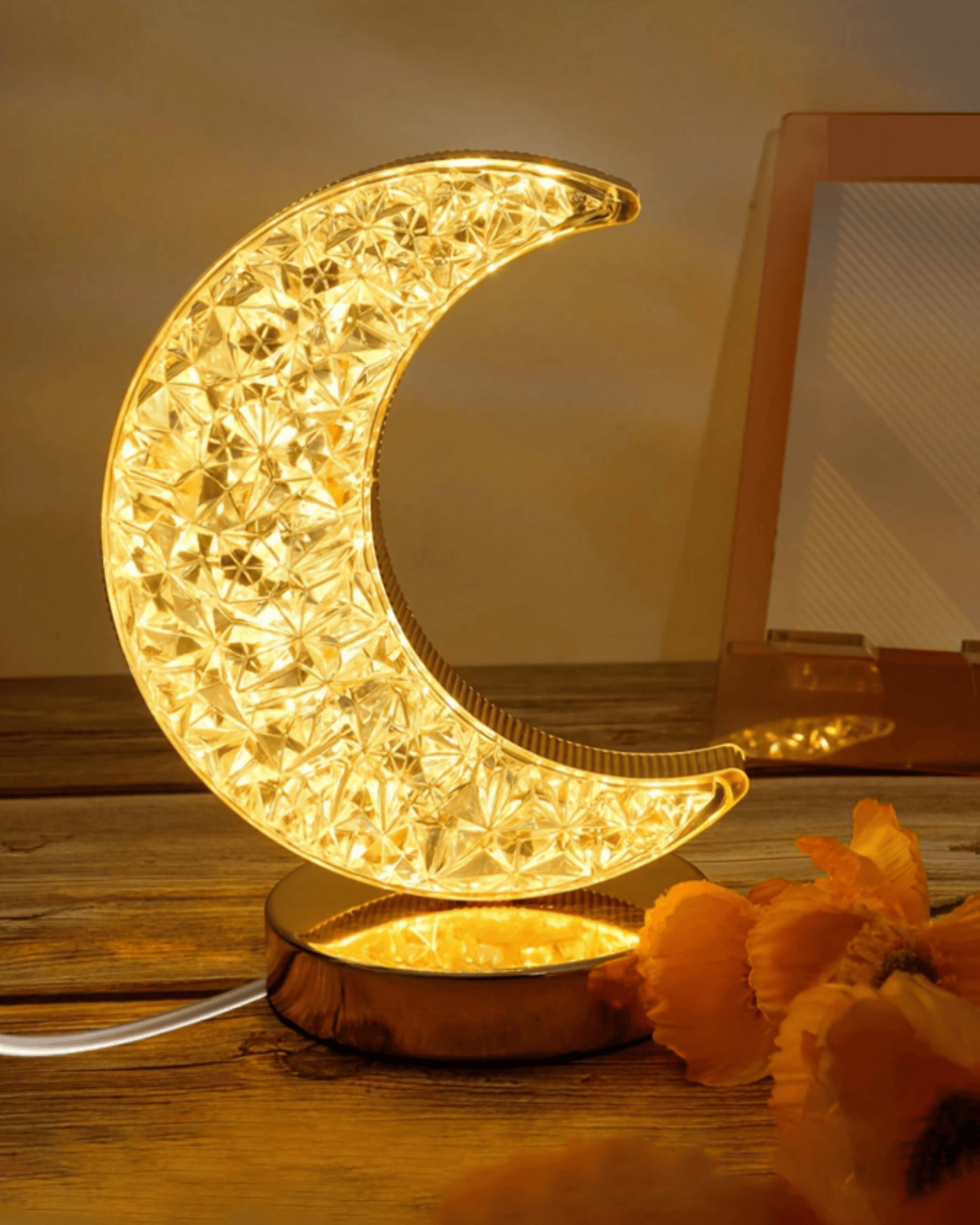 Crescent Moon Crystal Table Lamp Dimmable Touch Control Night Light