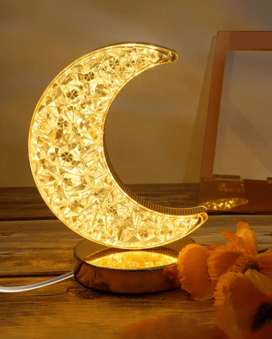 Crescent Moon Crystal Table Lamp Dimmable Touch Control Night Light