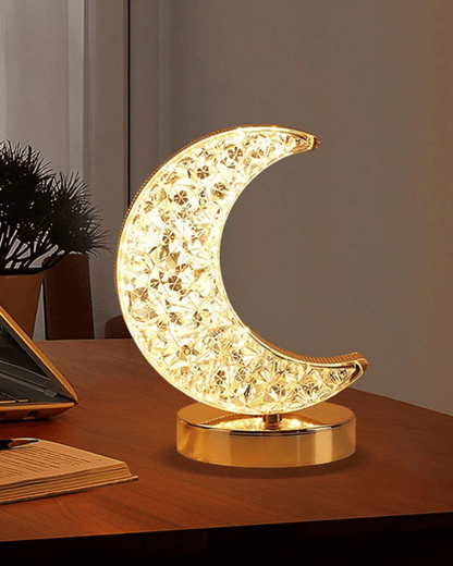 Crescent Moon Crystal Table Lamp Dimmable Touch Control Night Light