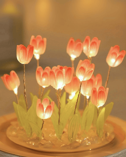LED Tulip Flower Arrangement Glass Dome Lamp Night Light