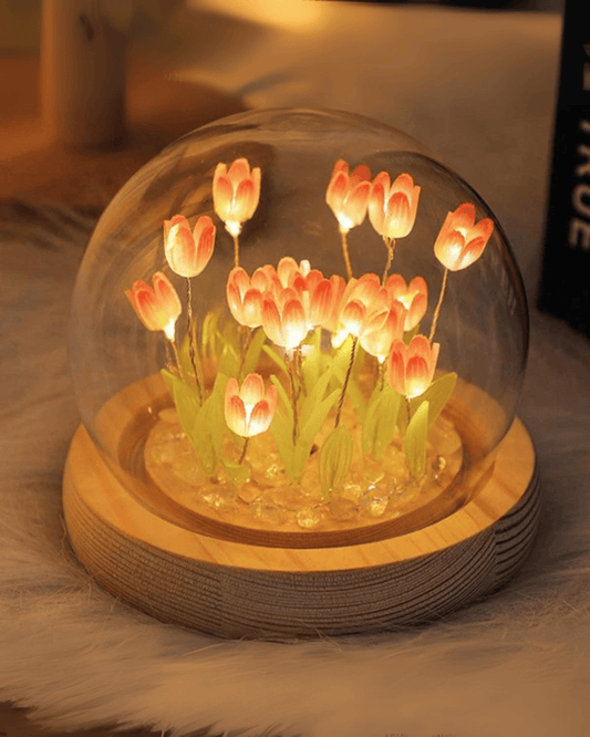 LED Tulip Flower Arrangement Glass Dome Lamp Night Light