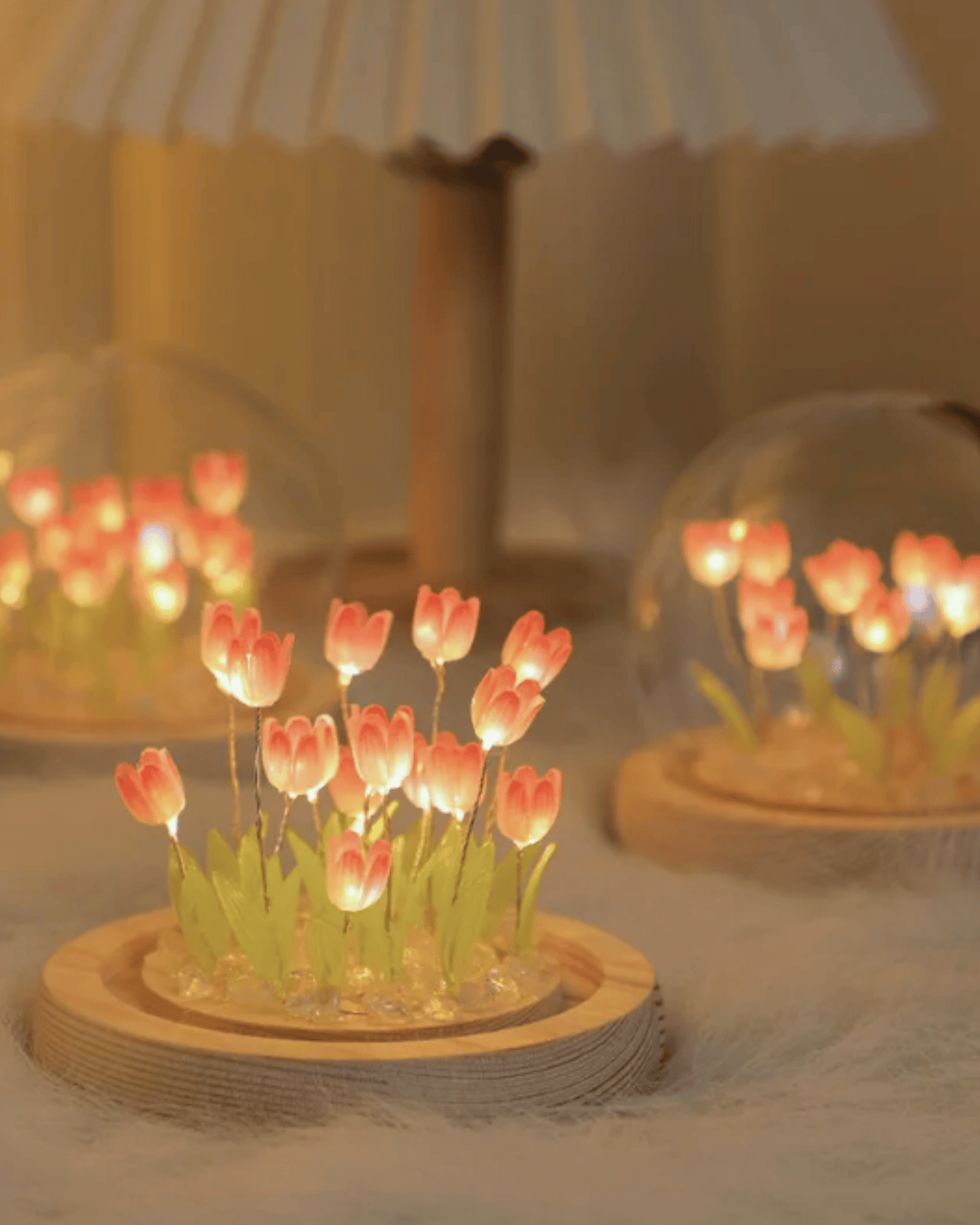 LED Tulip Flower Arrangement Glass Dome Lamp Night Light