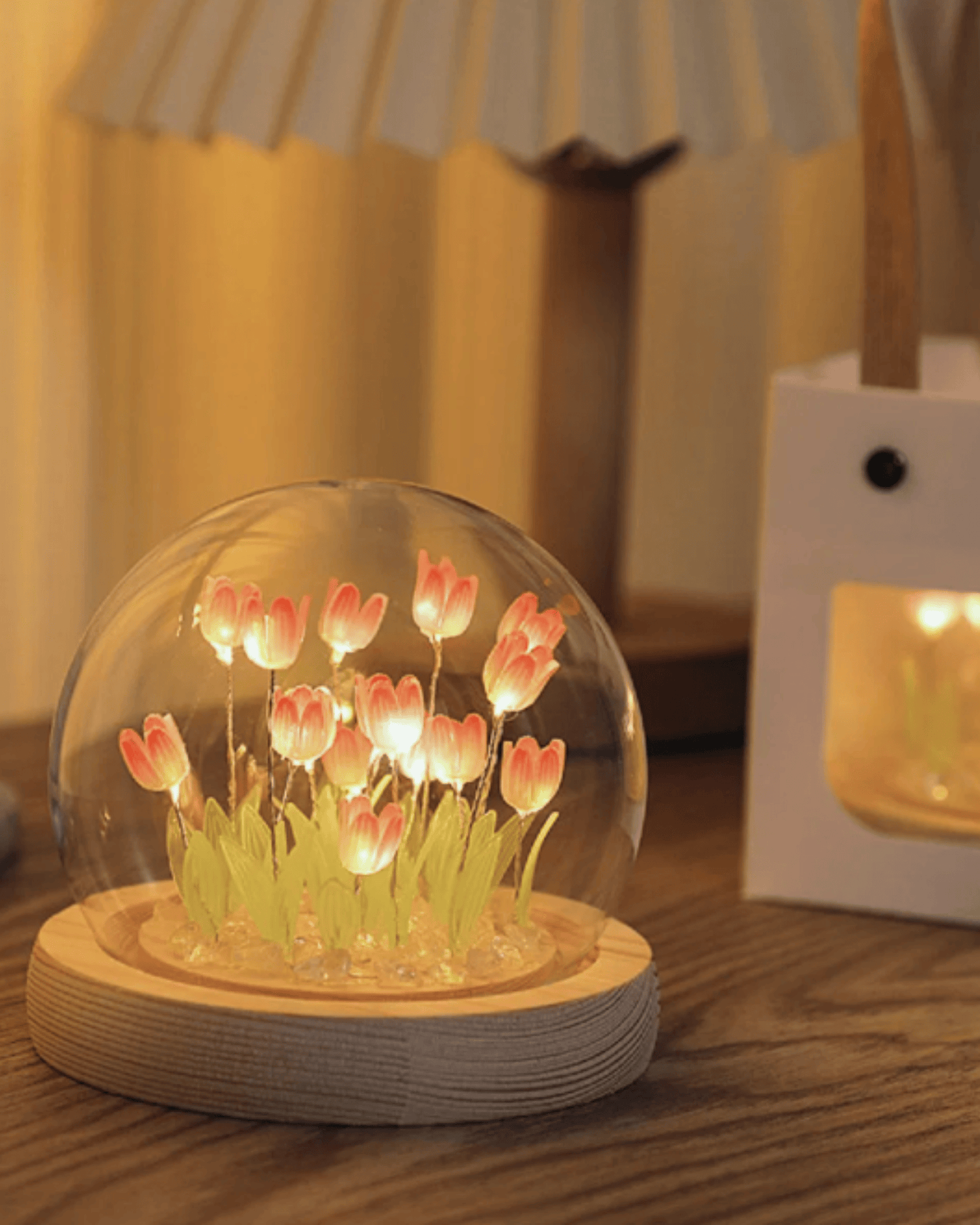 LED Tulip Flower Arrangement Glass Dome Lamp Night Light