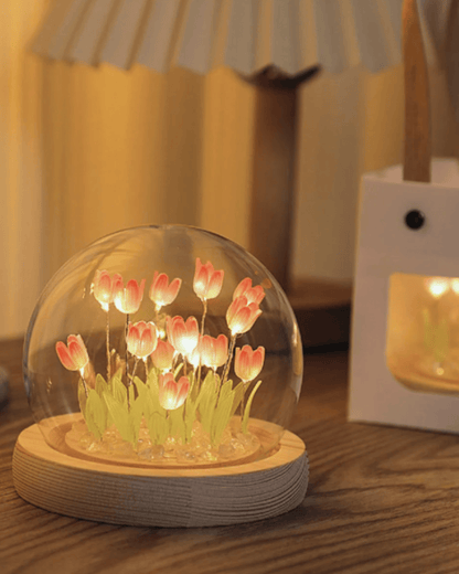 LED Tulip Flower Arrangement Glass Dome Lamp Night Light