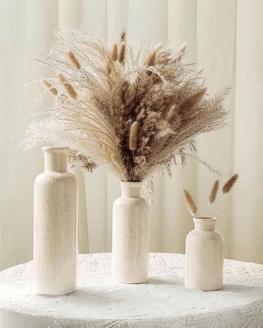 Rustic Farmhouse Ceramic Set Dried Pampas Grass Decorative Vases