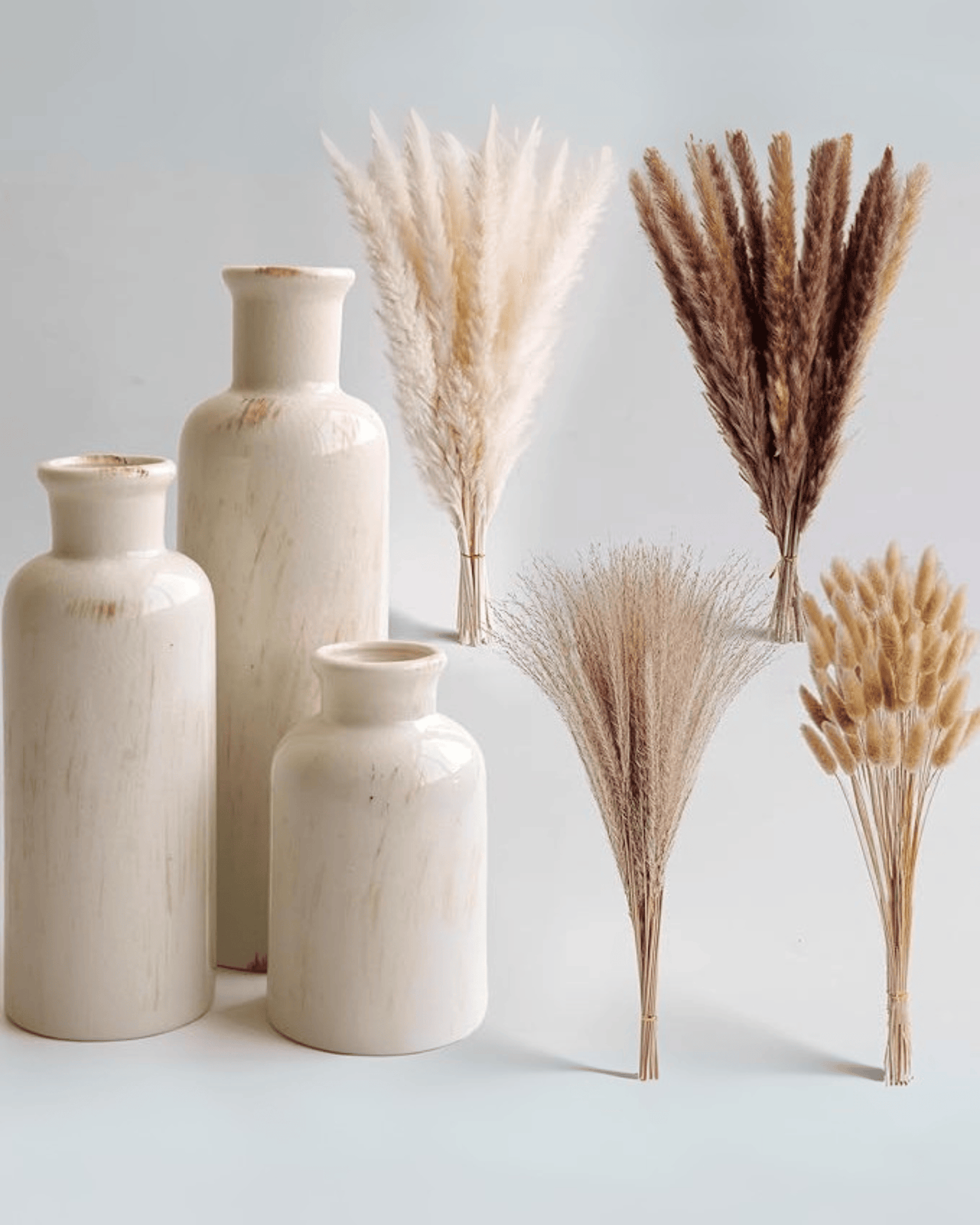Rustic Farmhouse Ceramic Set Dried Pampas Grass Decorative Vases