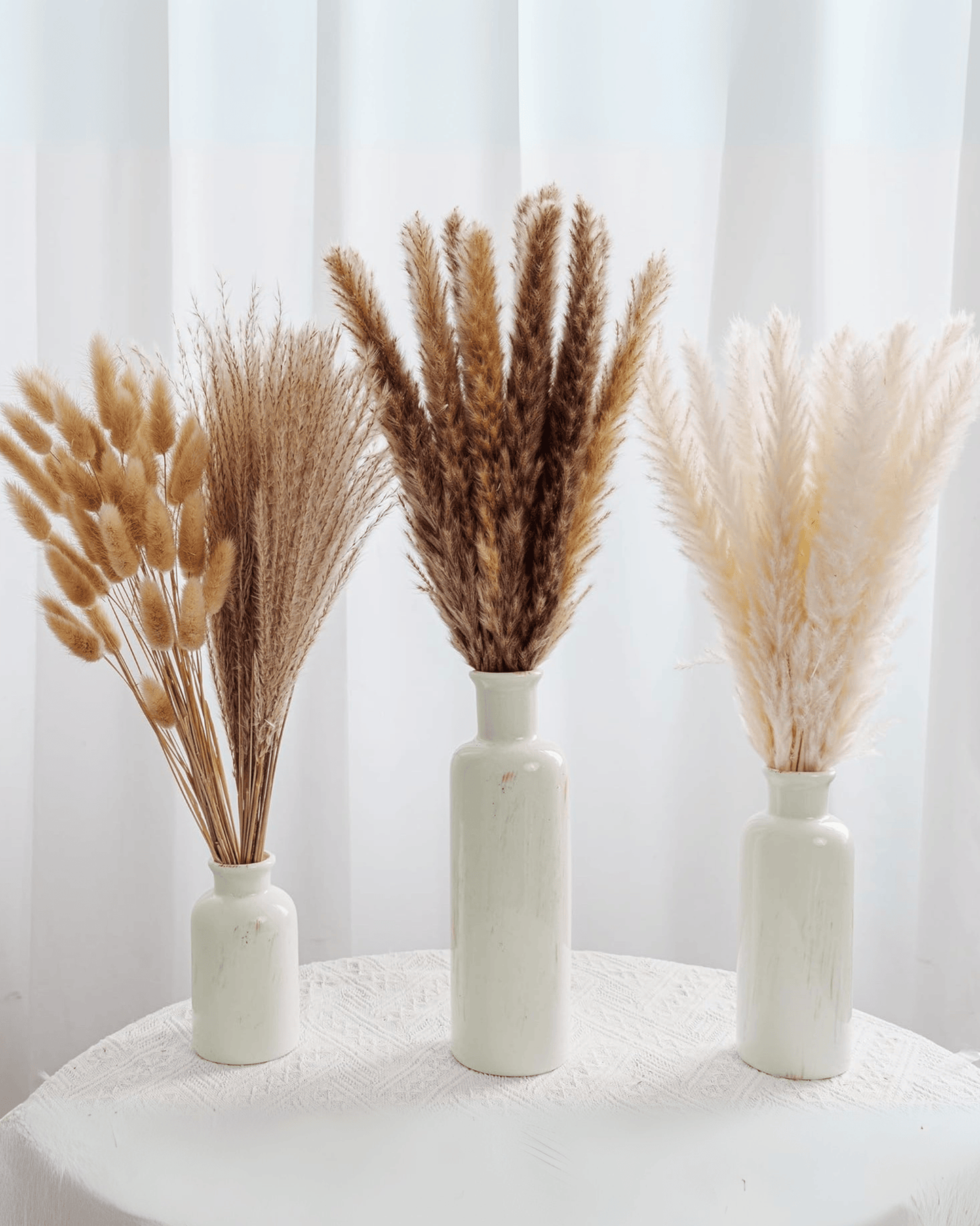 Rustic Farmhouse Ceramic Set Dried Pampas Grass Decorative Vases