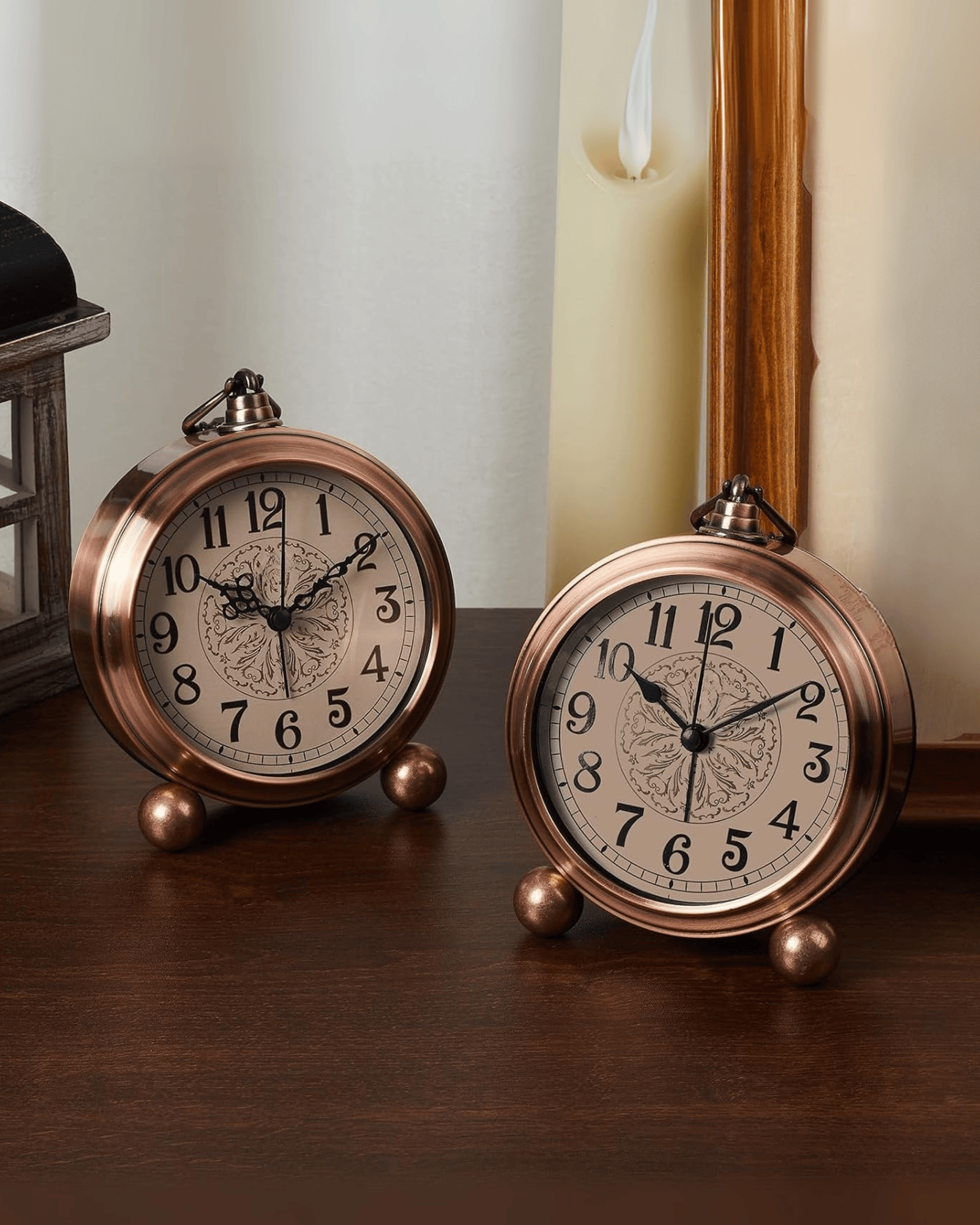 Retro Vintage Desk Brass Table Finish Silent Alarm Decorative Clock