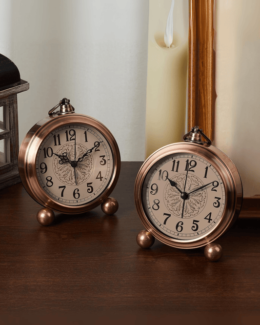 Retro Vintage Desk Brass Table Finish Silent Alarm Decorative Clock