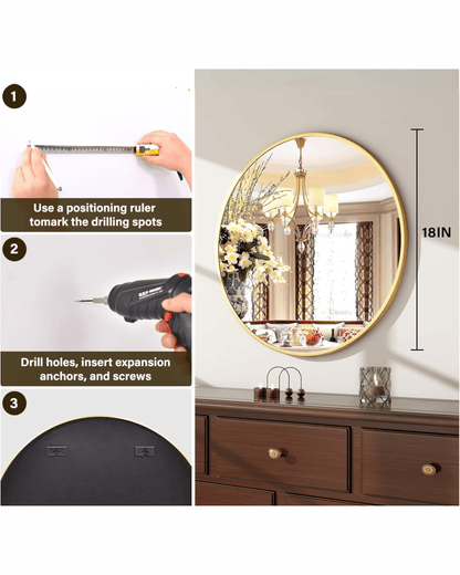 Modern Gold Round Wall Aluminum Frame Decorative Mirrors