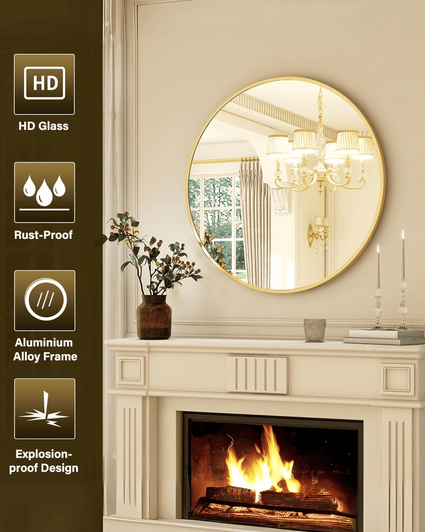 Modern Gold Round Wall Aluminum Frame Decorative Mirrors