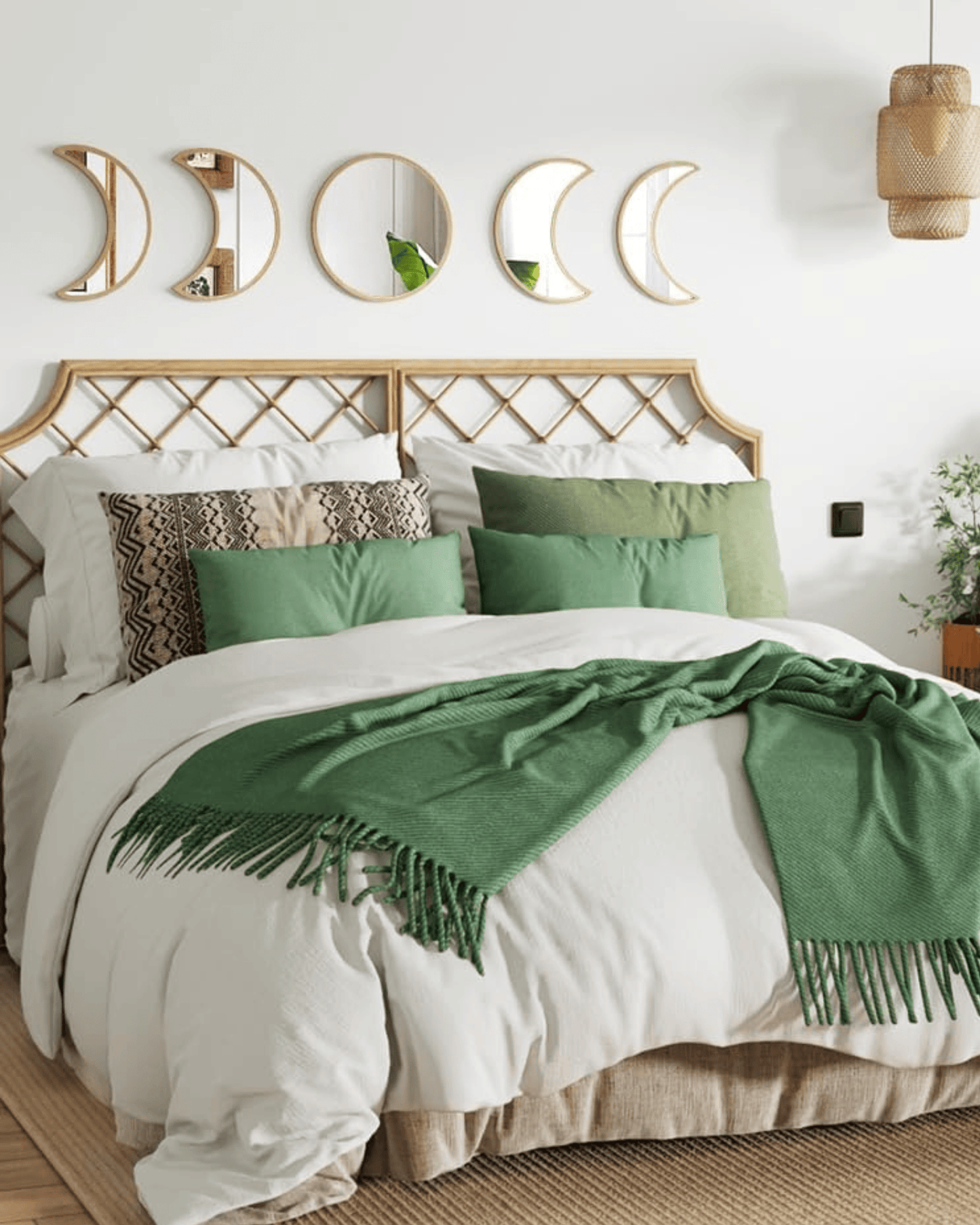 Set 5-Piece Moon Wooden Crescent Phase Wall Decorative Mirrors