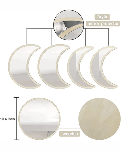 Set 5-Piece Moon Wooden Crescent Phase Wall Decorative Mirrors
