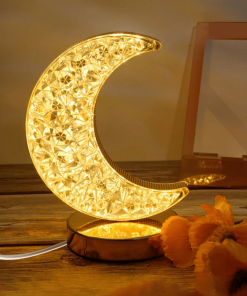 Crescent Moon Crystal Table Lamp Dimmable Touch Control Night Light