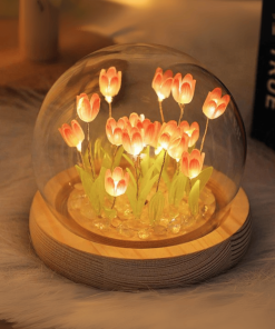 LED Tulip Flower Arrangement Glass Dome Lamp Night Light