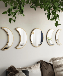 Set 5-Piece Moon Wooden Crescent Phase Wall Decorative Mirrors
